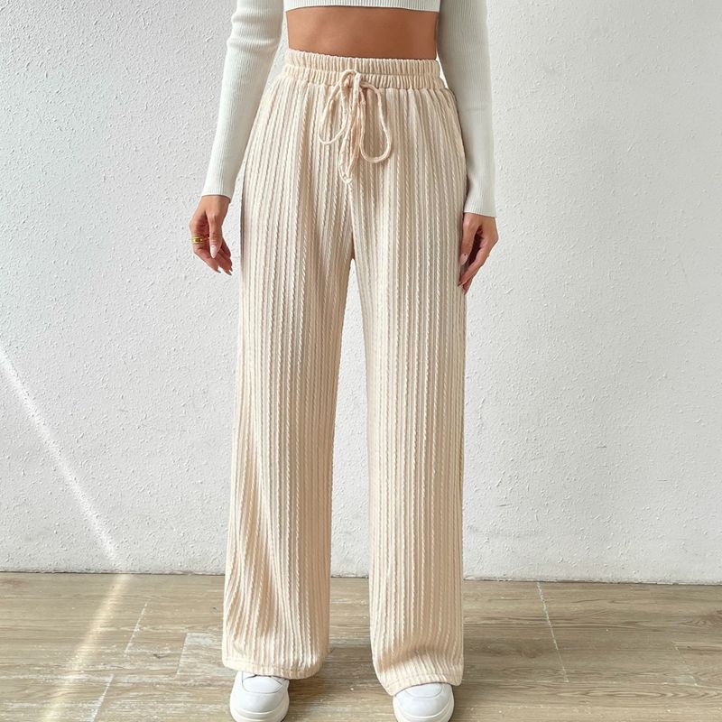 Fashion 2024 New Arrival Knot Waist Texture Knitting Wide Leg Pants Elastic High Waist Pure Color Casual Loose Straight-leg Women's Clothing