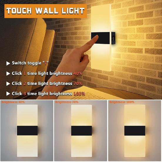 Rechargeable Wall Lights Set of 2 Battery Operated Wall Sconces Indoor LED Wireless USB Charging Batteries Lamps Portable Magnetic Wall Lighting for