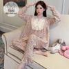 Sweet Princess Style Cloud Cotton Pajamas with Chest Pads, Long Sleeve and Pants, Plus Size Homewear for Women, Autumn/Spring.