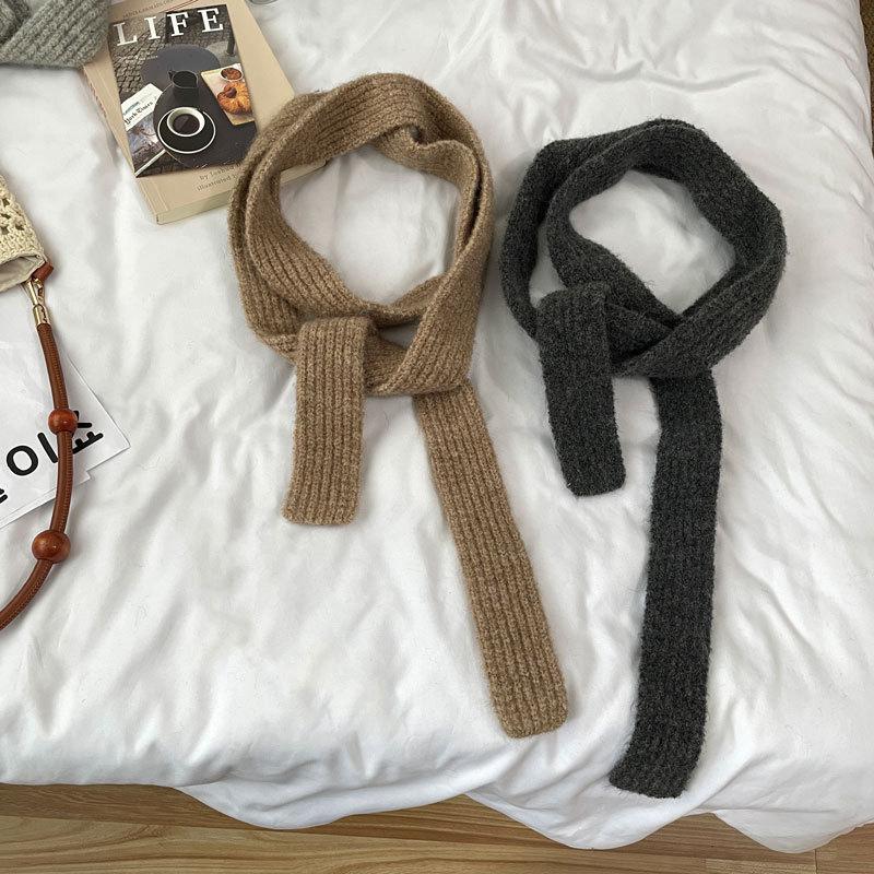 Winter  Solid Color Narrow Long Scarf Female Korean Version Knitted Woolen Scarves Women'S Imitation Cashmere Mohair Scarf