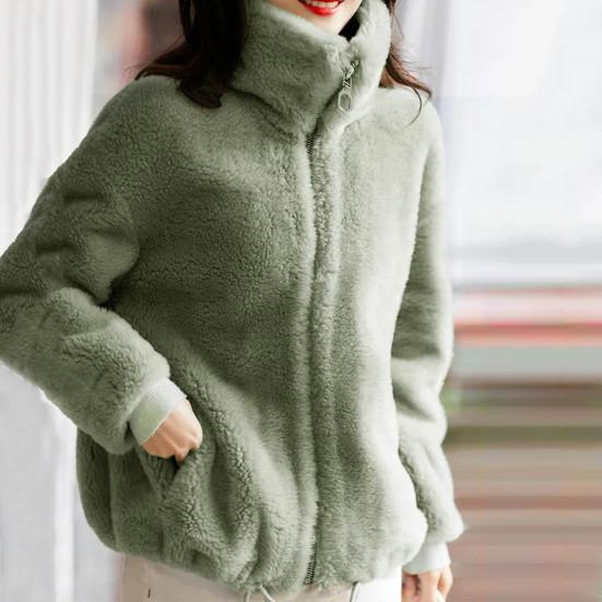 Plush Coat Zipper Closure Coldproof Comfortable Women Coral Fleece Jacket Outerwear