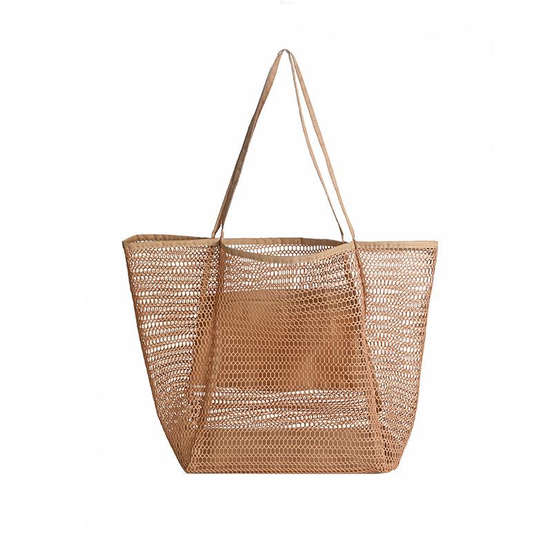 Foldable Mesh Beach Tote Bag Women Large Capacity Lightweight Shoulder Bag Summer Travel Storage Handbag