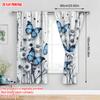 Set Of 2 Flat Printing Drapes Blue Butterfly Daisy Swirls Digital Printed Polyester All Season Party Holiday Decor Use Curtains Made