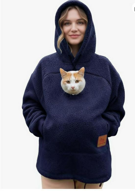 2025 Trendy Unisex Coral Fleece Hooded Casual Sweatshirt L темно-синий