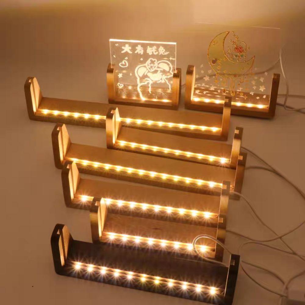 U-Shape Design Wooden Lighted Base Warm Light Acrylic Cards Display Racks  Crystal Display