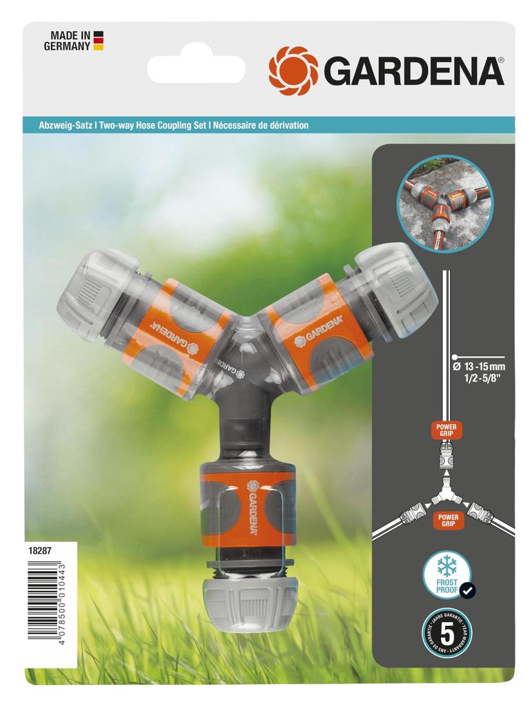 GARDENA Schlauchabzweigverbinder-Set, Hergestellt in Deutschland, Grau, Passend für 13mm (1/2 ") bis 15mm (5/8 ") Schlauchdurchmesser, 18287-20, Produktgarantie: Bis zu 5 Jahre