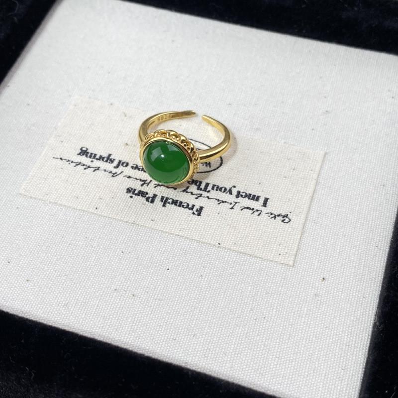 Exquisite Adjustable Opening Gemstone Copper Ring For Women Stylish Geometric Design