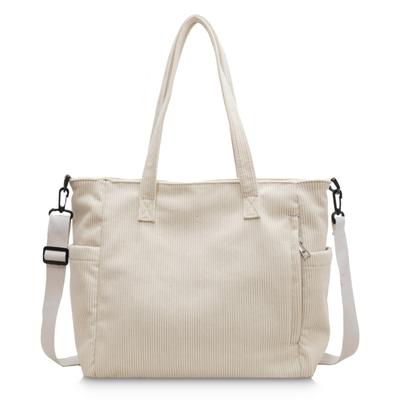 [MT's SHOP] Tote Bag, Large Capacity, Corduroy Canvas, Solid Color, Side Pocket, Shoulder Bag, Handbag, Mother's, SH413 (Ivory)