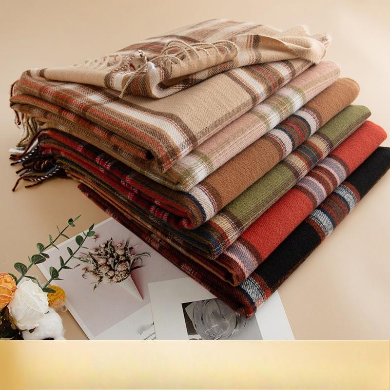 New Retro British Style Imitation Cashmere Tassel Scarf Women's Fashion Commuting Cold Proof Warm Scarf Shawl