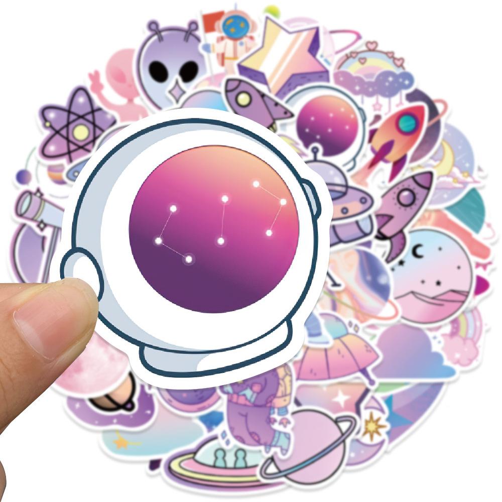 50Pcs Cartoon Purple Gradient Planet Graffiti Helmet Water Cup Diy Waterproof Pvc Children'S Toy Reward Sticker