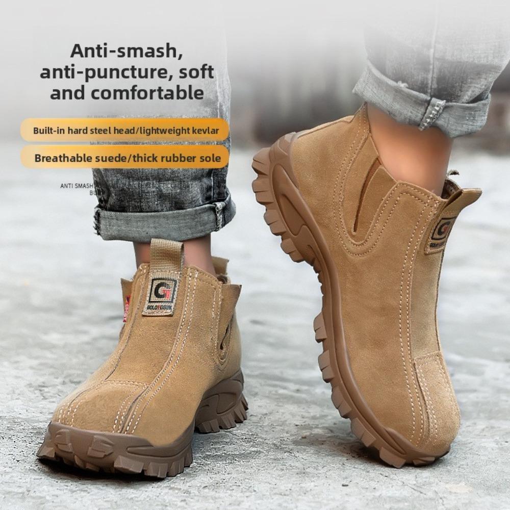 Steel Toe Slip On Work Shoes Anti Smash Anti Puncture Leather Safety Boots For Construction Electric Welder