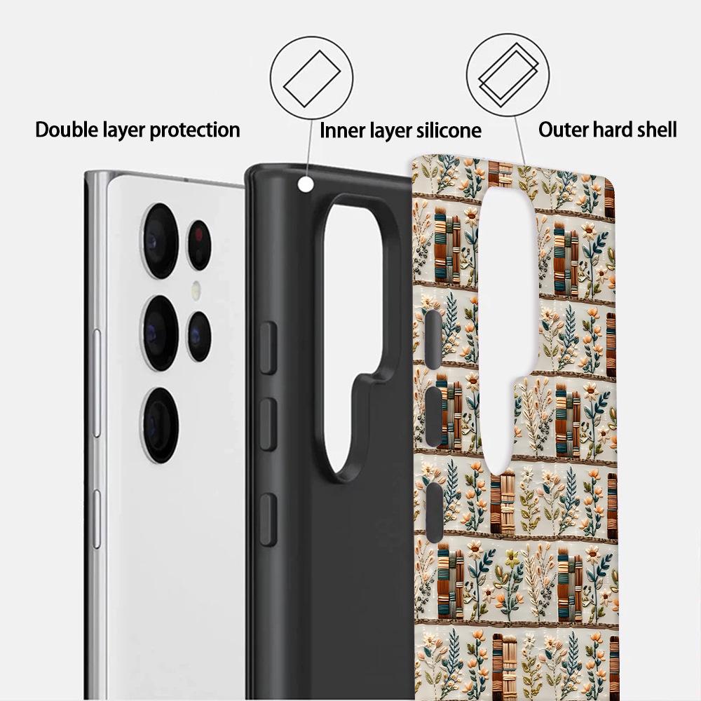 Imitation Embroidery Bookshelf Flower Samsung S25Plus Mobile Phone Case Filin Galaxy S24 Extreme Edition Anti-drop Case