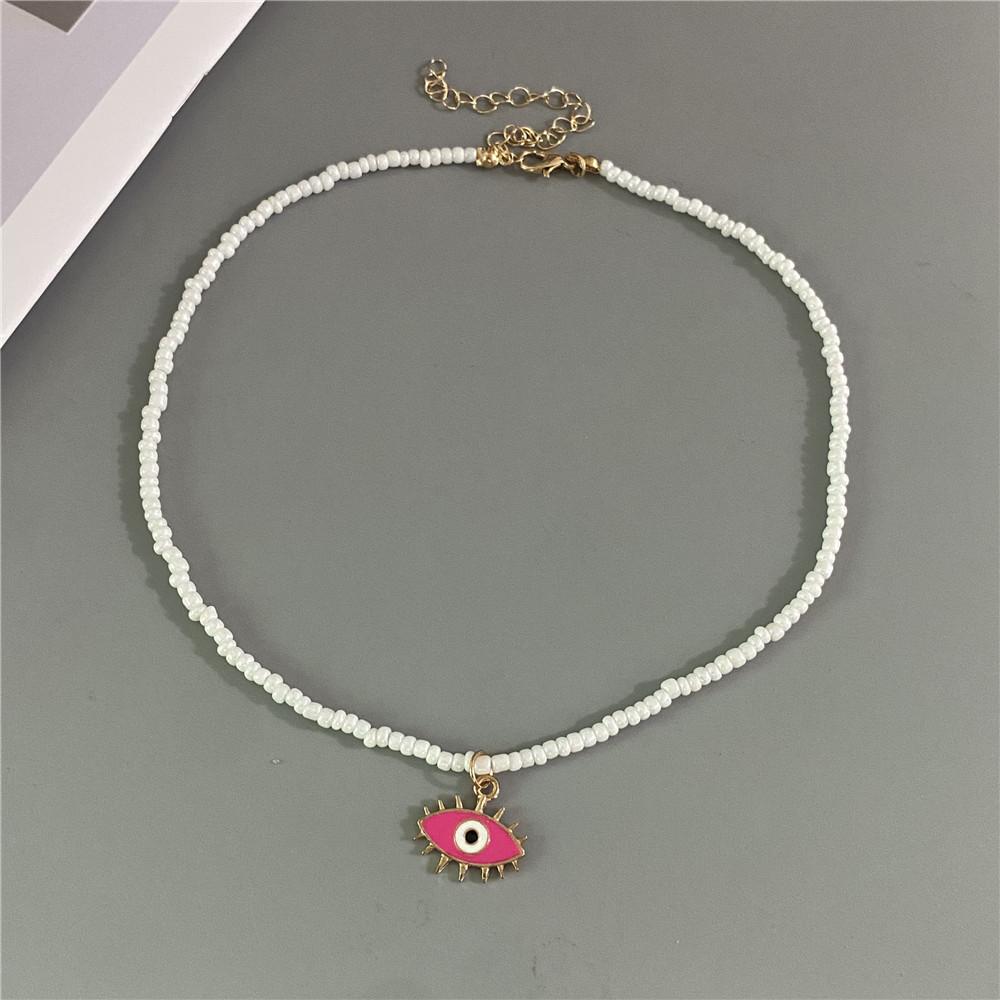 Lucky Handmade Necklace Popular Turkeky Eye Pendant Choker Colorful Rice Beadds Neck Jewelry