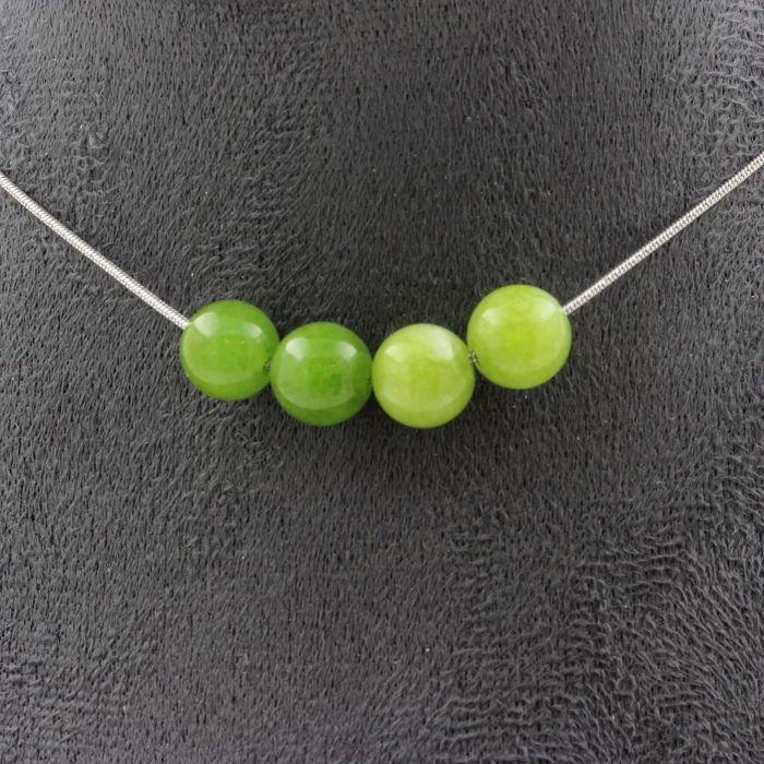 Stones and Minerals. Necklace 4 Beads Peridot 8 Mm Stainless Steel Chain Necklace Women, Men. Customizable Size.