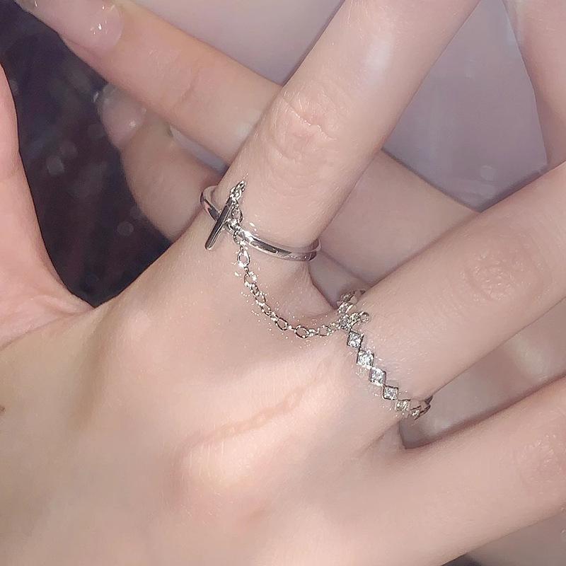 Niche Design Chain Ring Women'S Diamond Zircon Premium Index Finger Open Ring