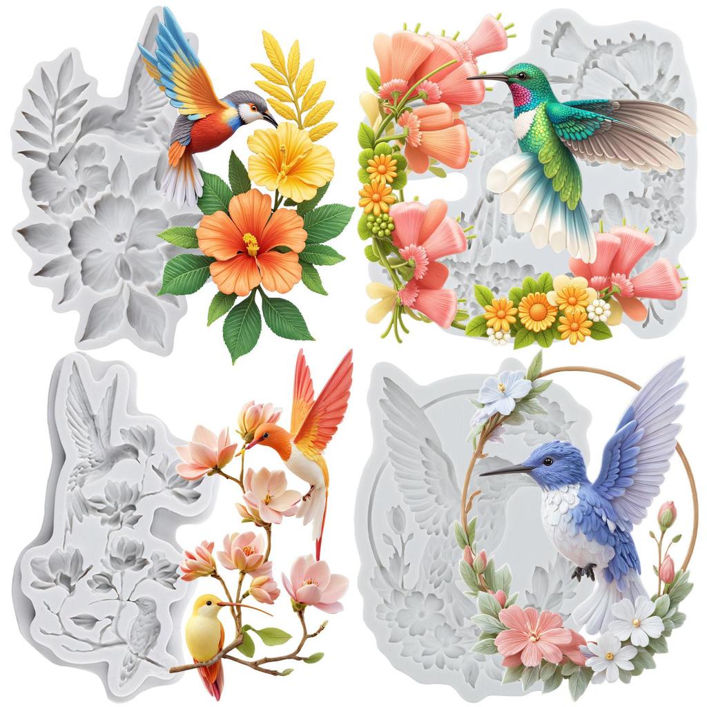 Hummingbird Wreath Silicone Molds Hummingbird Flower Wreath Fondant Mold Cake Decorating Tools Cupcake Topper Candy Chocolate Gumpaste Mold