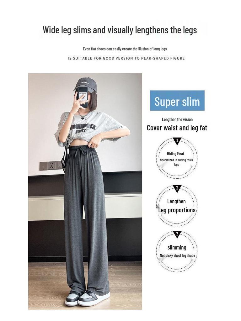 Women's Summer High-Waisted Wide-Leg Slimming Pants - Plus Size, Sun Protection, Loose Fit, Casual Style