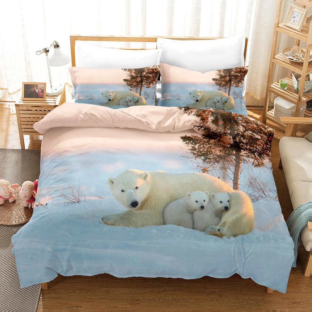 Animal Bed Linen Cute Bear Pattern King Queen Size Cute Comforter Set With Pillowcases High Quality Home Textiles