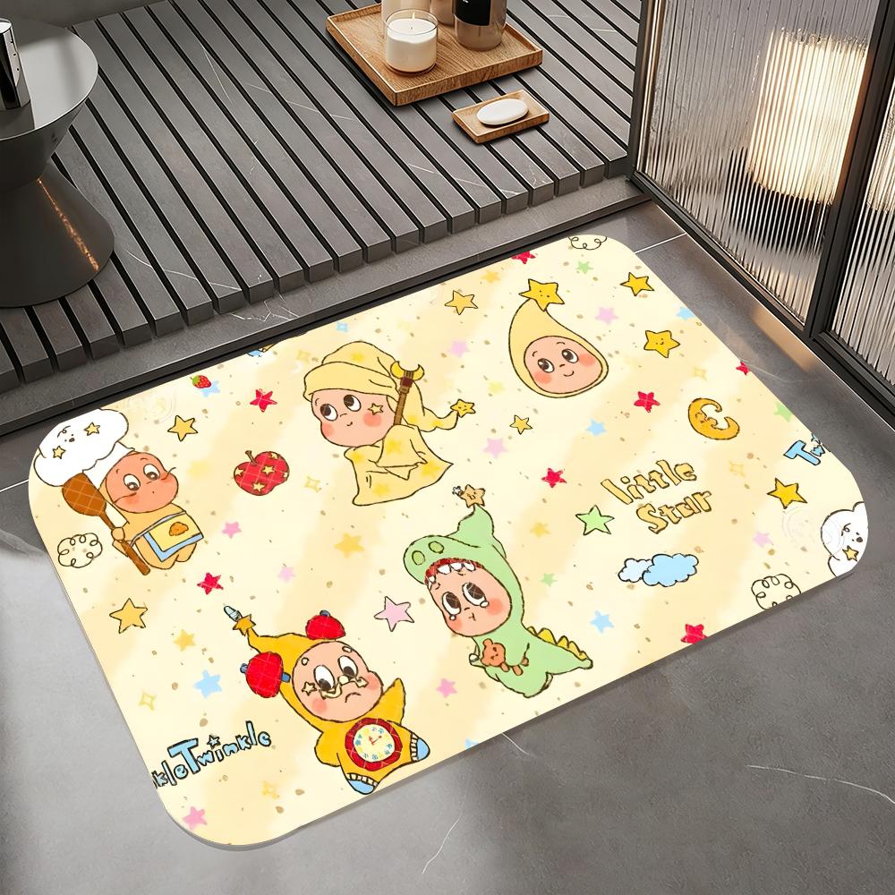 Anime T-twinkle Floor Mat Diatomite Bath Mat, Quick Dry Absorbent Non-Slip Door Mat