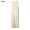 ZANZEA Women Elegant Casual Round Neck Loose Sleeveless Long Jumpsuits