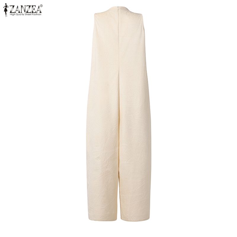 ZANZEA Women Elegant Casual Round Neck Loose Sleeveless Long Jumpsuits