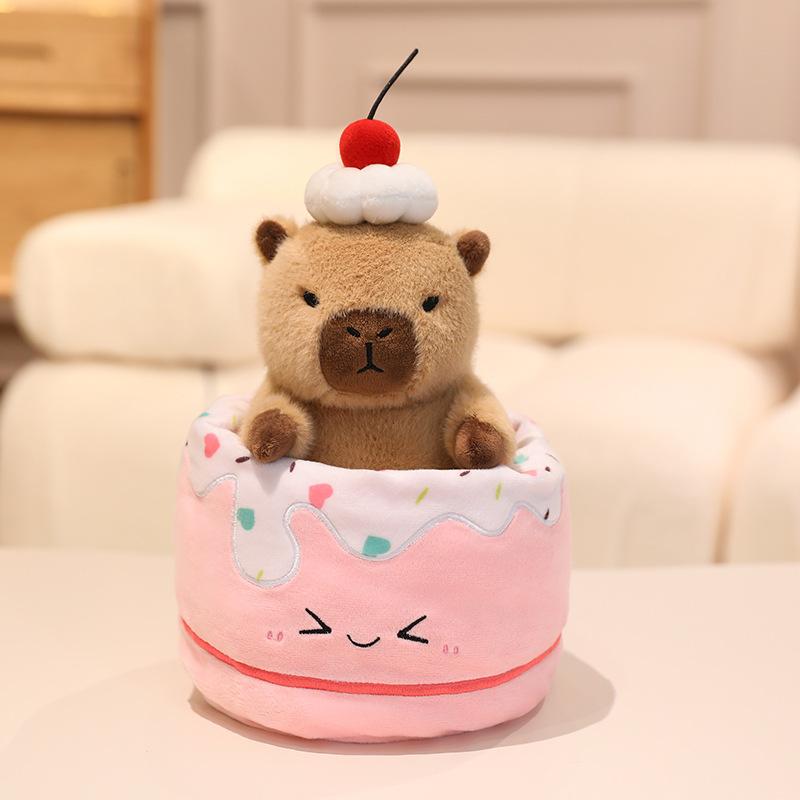 Cute Capybara Plush Toy with Baking Dessert Theme, Soft Cartoon Cake Stuffed Animal, Kawaii Doll Gift for Kids