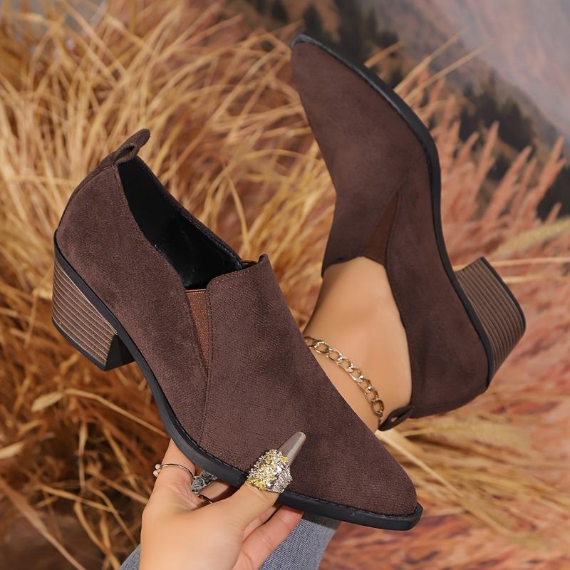 Pointed Toe Chunky Heel Shoes - All-Season Comfort, Black Faux Cover with Golden Accents, Casual & Office Wear Perfect for Daily Commut