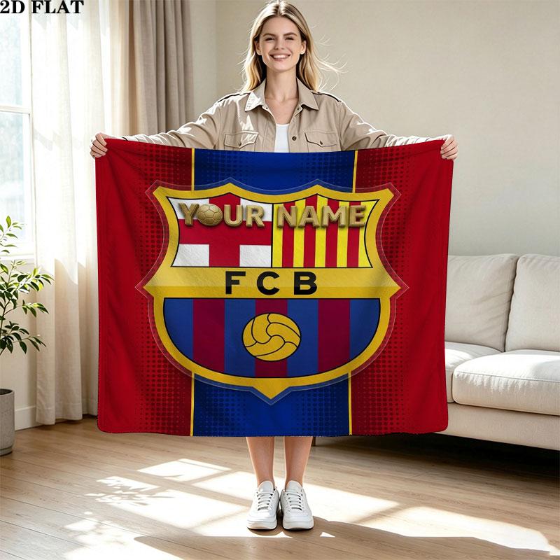 1PC FC Barcelona Custom Name Patterned Flannel Blanket Suitable For All Seasons for Home Decor Warmth and Comfort Gifts Holiday Present
