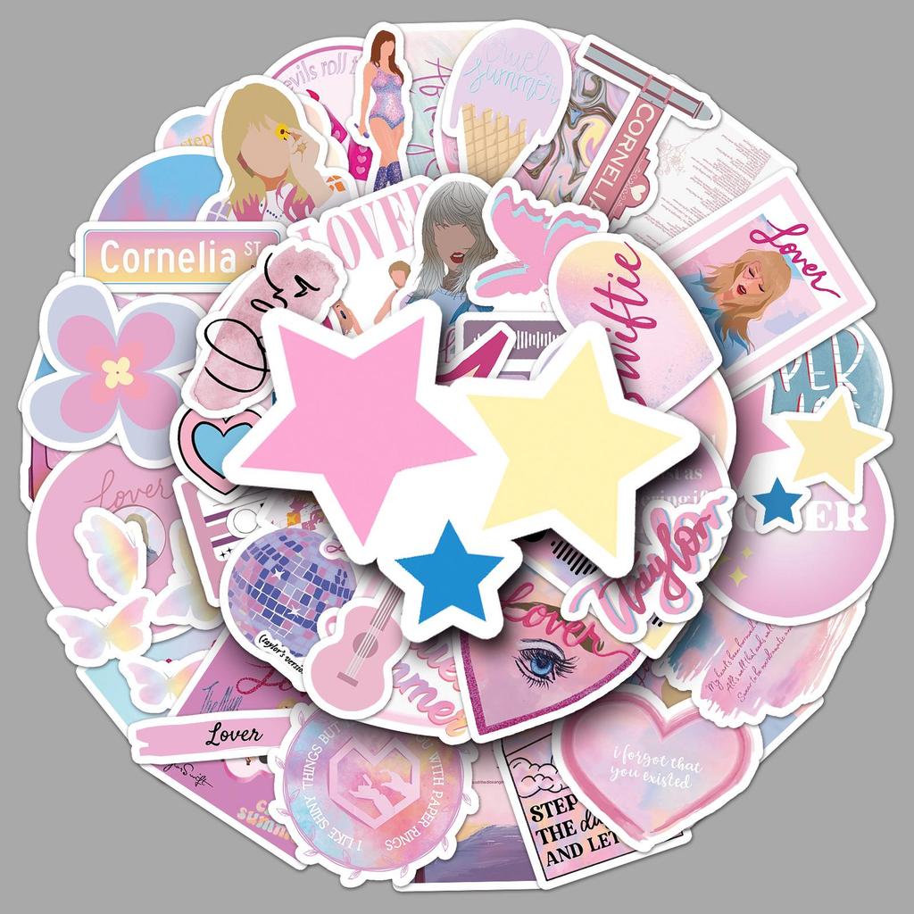 50 Taylor Swift 'Lover' Album Stickers - Pink Romantic DIY Waterproof Journal Decoration
