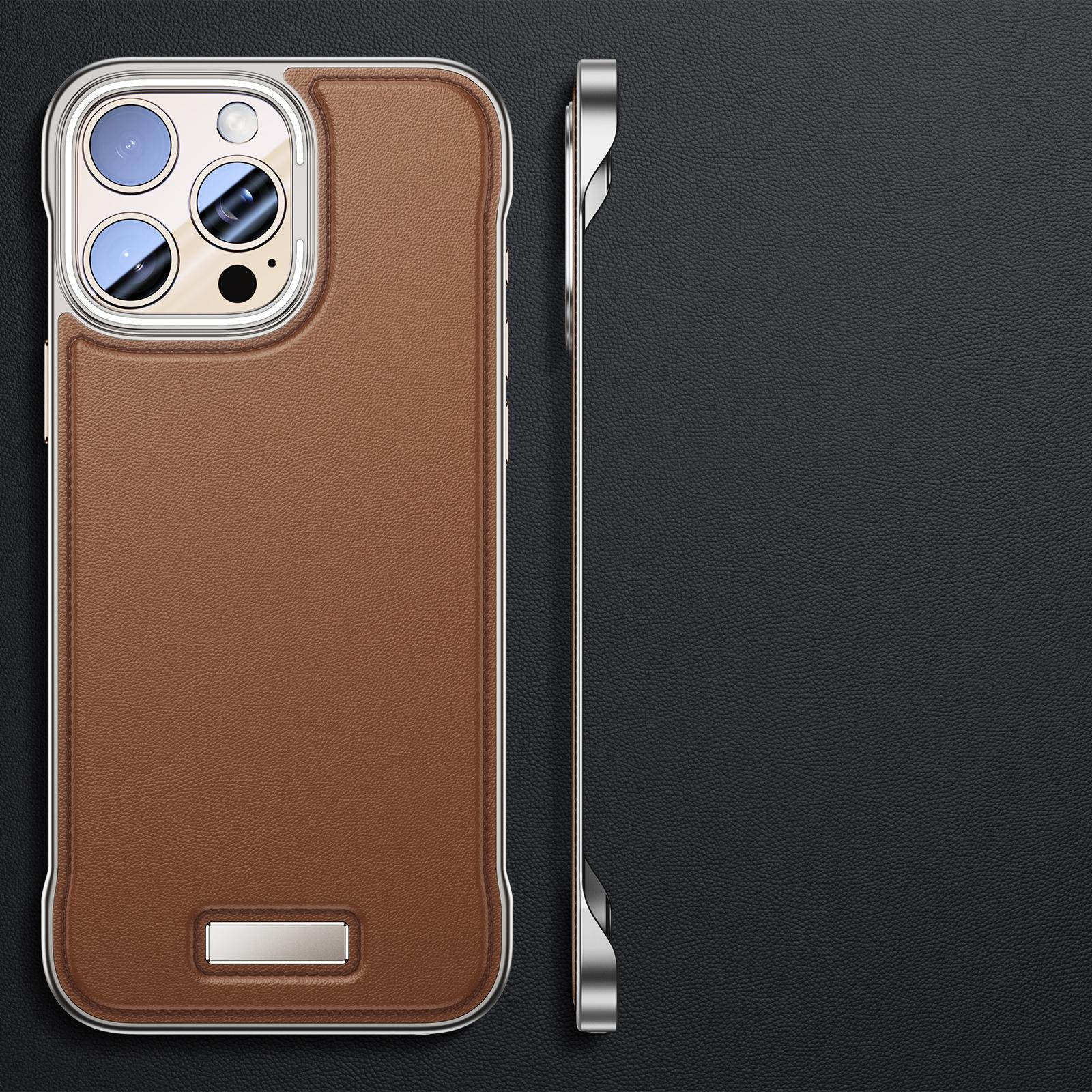 

Шкіряний тонкий чохол для телефону для Iphone 13 14 15 16 Pro Max Luxury Anti-fall Cover Frameless Light Phone Shell для IPHON 15 16 Promax iPhone 16 Pro Max коричневий