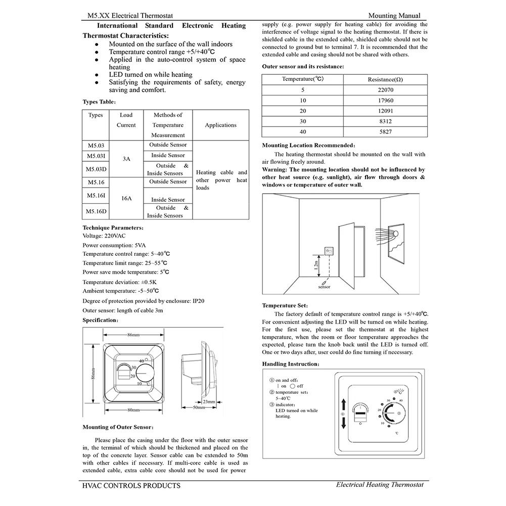 Digitaler Raumthermostat mit Drehknopf, Unterputzmontage, mit Sensor, für Fußbodenheizung, Elektroheizung und Gasthermen, 230V, IP20
