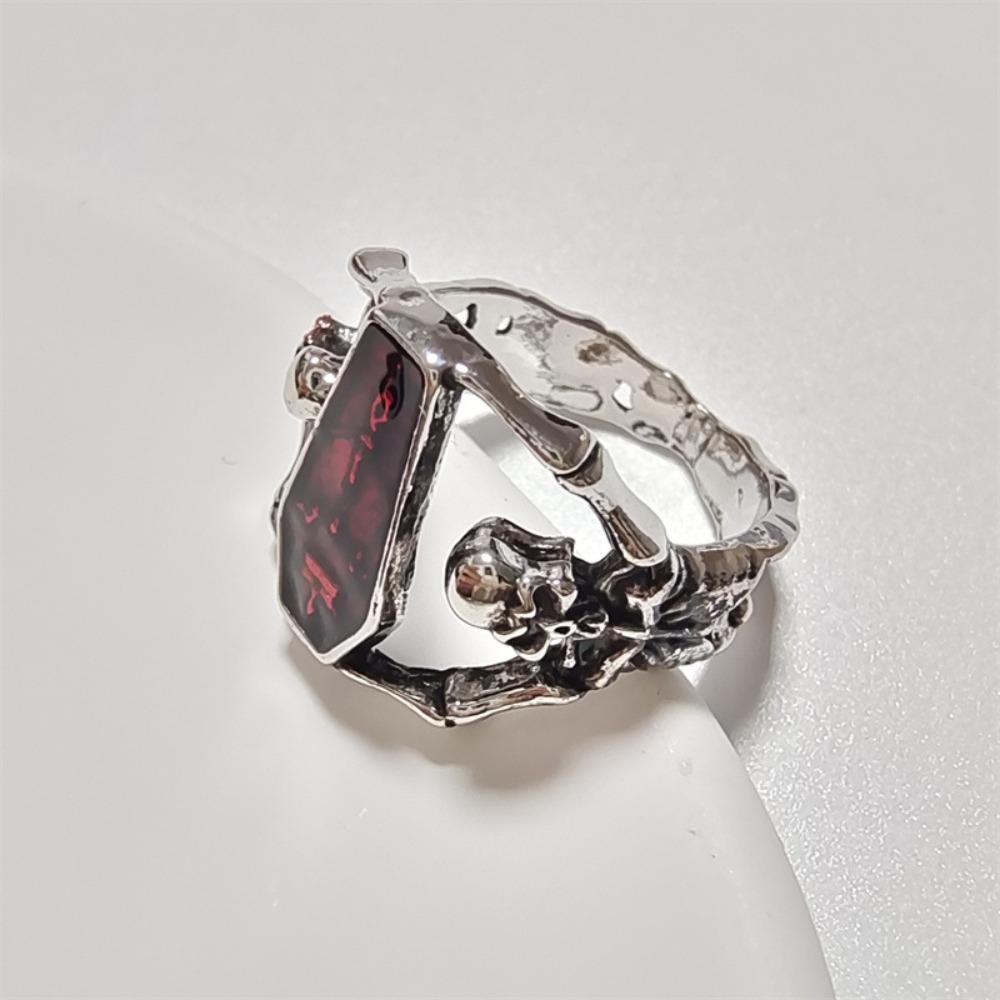 Punk Retro CopperColor Skull Vampire Bat Blood-red Zircon Rings for Men Women Gothic Halloween Party Jewelry Accessories Gifts