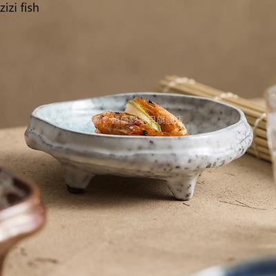 Prato de Jantar de Cerâmica Vintage Criativo Irregular Pé Alto Prato de Sushi Prato de Sobremesa Pratos de Lanche Louça Especialidade de Restaurante