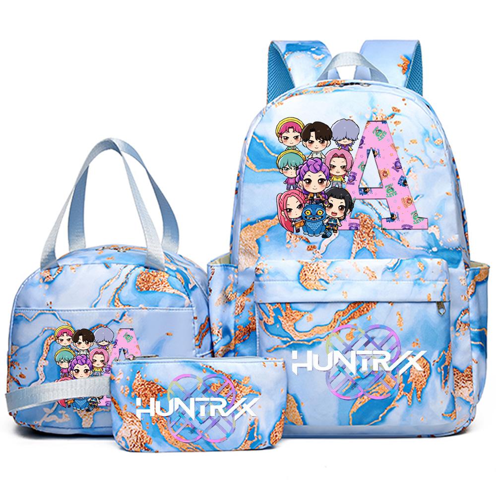 3Pcs/set 26 English Letter K-pop Printed Backpack Handbag Pencil Case for Teenager Student Girl Boy Bookbag Schoolbag Women Large Capacity Travel Bag