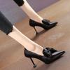 Pointed Bow High Heels Single Shoes Women's Thin Heels Korean Version 2025 Spring New Niche Deep Mouth Shoes Red Wedding Shoes