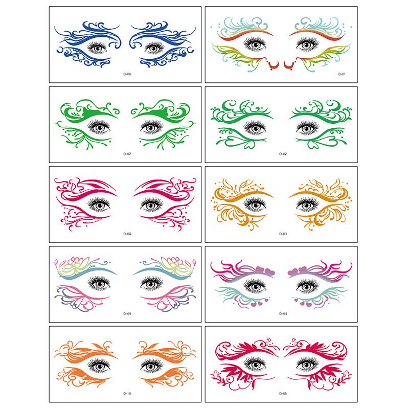 10Pairs Halloween Tattoo Stickers Black Temporary Tattoos Eye Corner Sticker For Halloween Makeup Realistic Face Tattoo Body