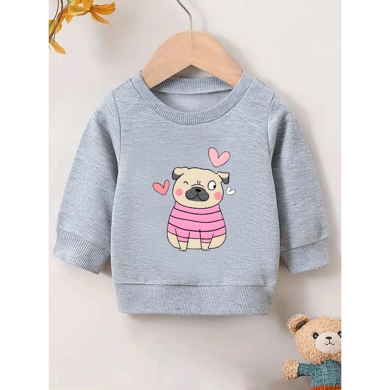 European Sizes Cute Cartoon Dog Print Pattern 0-3 Years Old  Kid Comfortable Spring Thin Round Neck Sweatshirt Suitable for Outdoor Wear