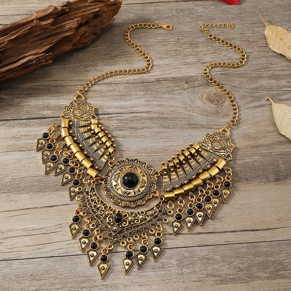 Ethnic European and American Retro Tassel Necklace Exaggerated Sweater Clavicle Chain