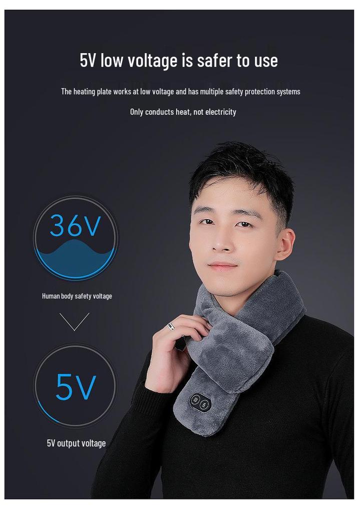 Unisex Smart USB Heated Scarf with Neck Protection, Vibration, Hot Compress & Massage