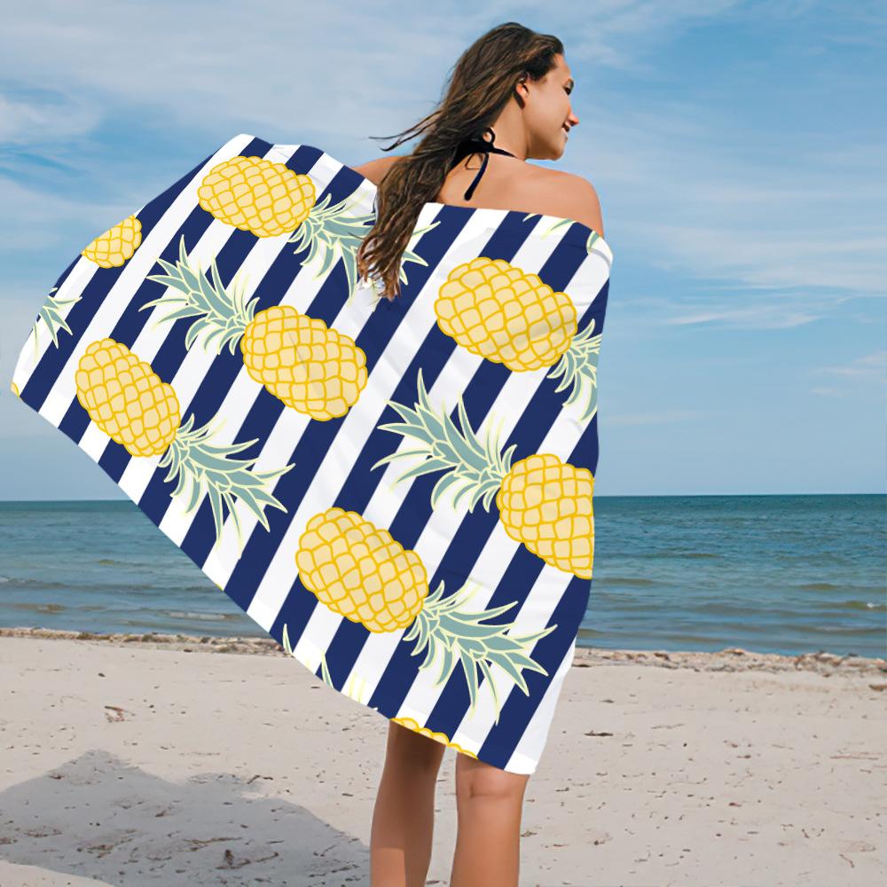 Striped Pineapple Collection Digital-printed Polyester Superfine Fiber Double-sided Fleece Beach Vacation Bath Towel Beach Towel