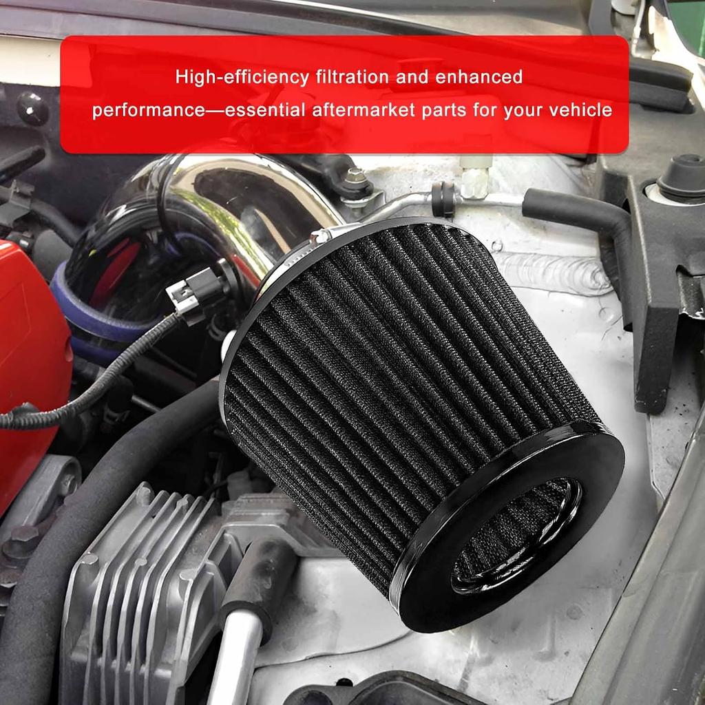 Clamp-on Air Intake Filter, 3/3.5/4 Inch High Flow Vehicle Engine Air Filters Replacement, Washable & Reusable Round Tapered Cone Filters for Cars