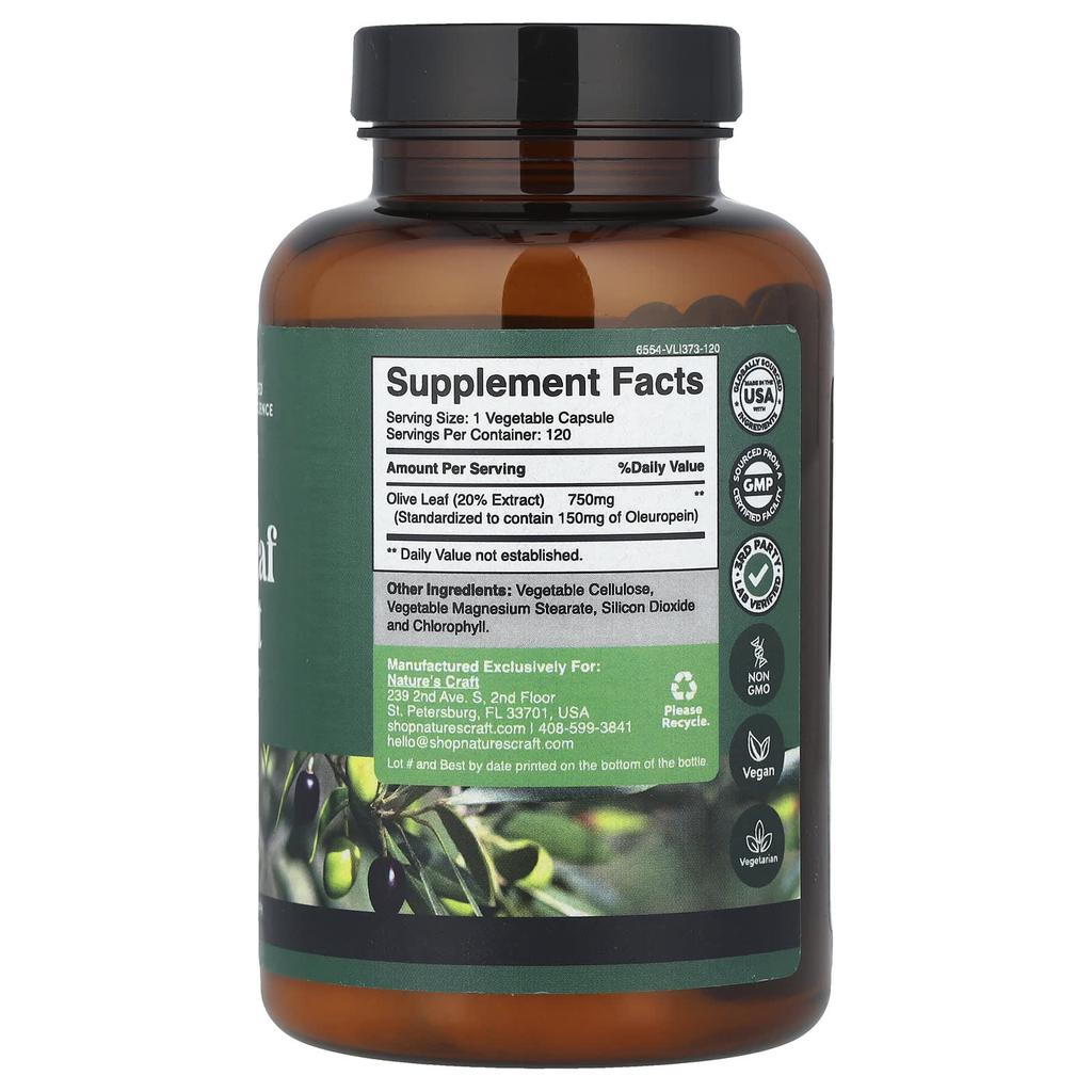 Nature'S Craft, Olive Leaf Extract, 750Mg, 120 Capsules