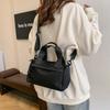 Solid Color Canvas Crossbody Bag Zipper Small Square Bag Portable Nylon Shoulder Bag  Travel