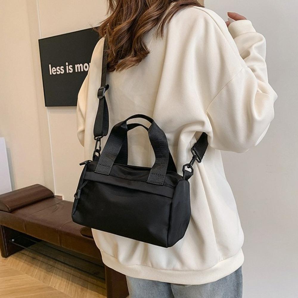 Solid Color Canvas Crossbody Bag Zipper Small Square Bag Portable Nylon Shoulder Bag  Travel