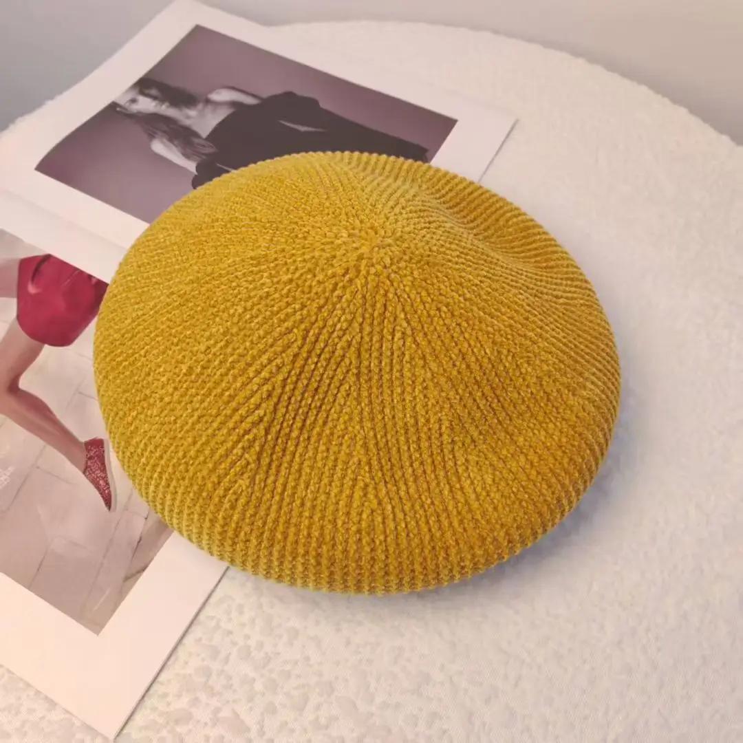 

Новая осенне-зимняя шляпа-берет 5 цветов для женщин, однотонная, из шенилла, теплая, мягкая, шерстяная, шапка художника, модная, лучше всего сочетается, подарок для вечеринки жёлтый