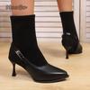 Pointed Toe High Heel Elegant Women's Brown Short Boots Side Zip Stretch Sock Boots for Women Fashion Leather Black Botines