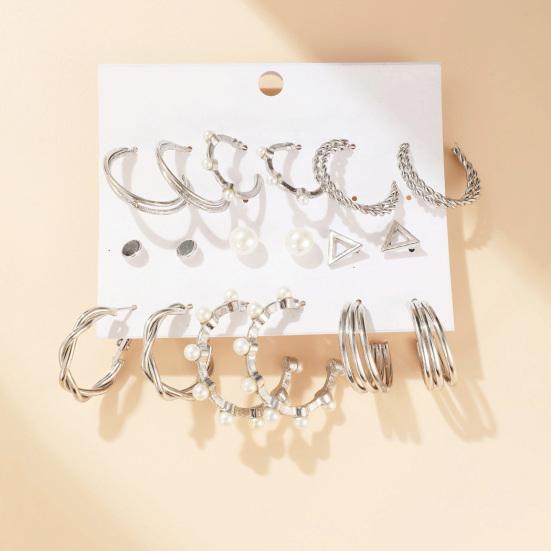 1 Set Cercei Hoop Formă Rotundă Bijuterii cu Strasuri Geometrie Perle Faux Cercei Cerc Femei