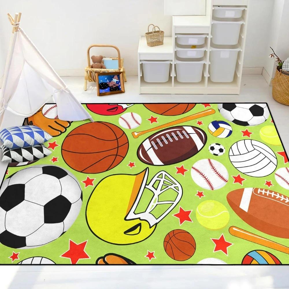 

Soccer Star Kids Rug Green Field Football Print Carpet Children s Bedroom Playroom Decorative Floor Mat 40x60cm