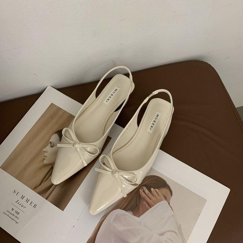 French temperament high-end bow patent leather pointed women's shoes spring 2025 new low-heeled shallow-mouth women's single shoes