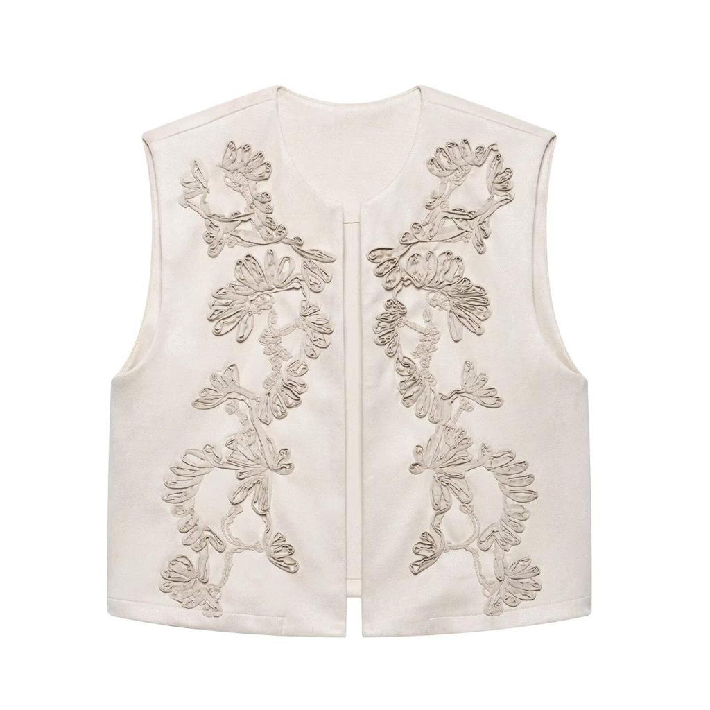 Spring 2025 Women's European & American Style Embroidered Suede Vest